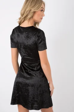 Rebellious Fashion Black Velvet Lace Up Skater Dress - Taylah