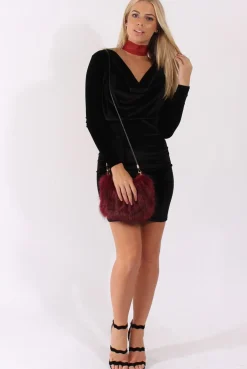Rebellious Fashion Black Velvet Long Sleeve Cowl Neck Dress - Asteroid