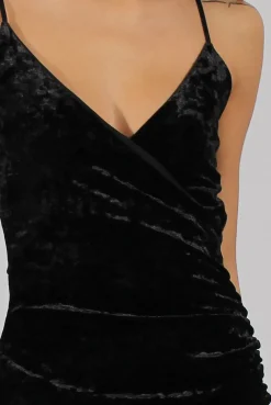 Rebellious Fashion Black Velvet Wrap Around Dress - Hannah