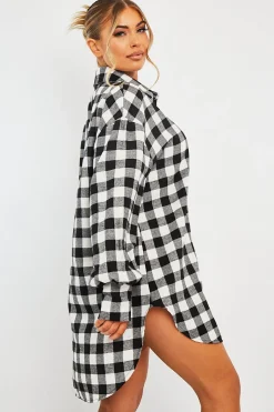 Rebellious Fashion Black White Gingham Check Shirt Dress - Chesca