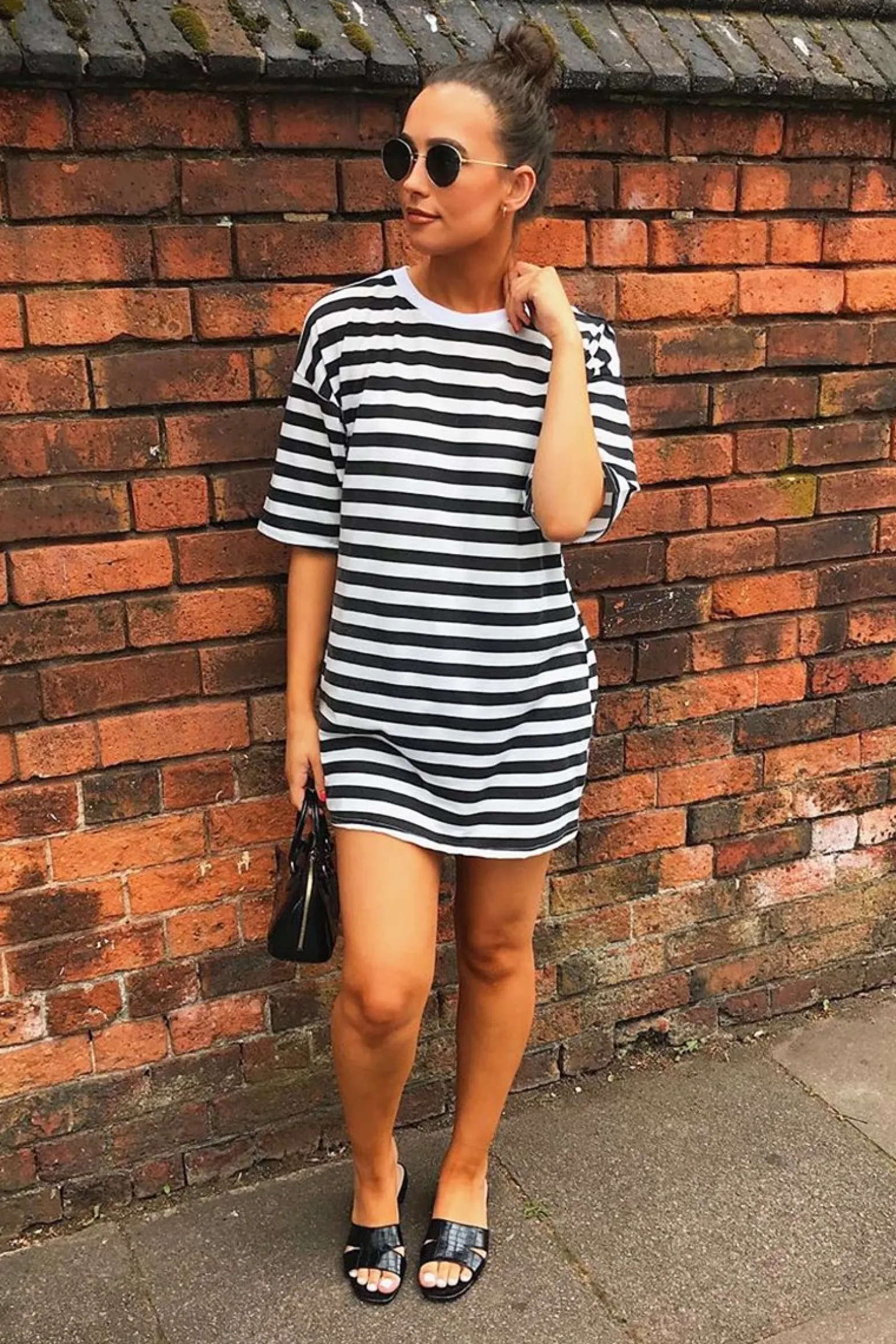Rebellious Fashion Black White Striped Oversized T Shirt Dress - Lacie