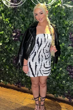 Rebellious Fashion Black White Zebra Print Bandeau Mini Dress - Adelia