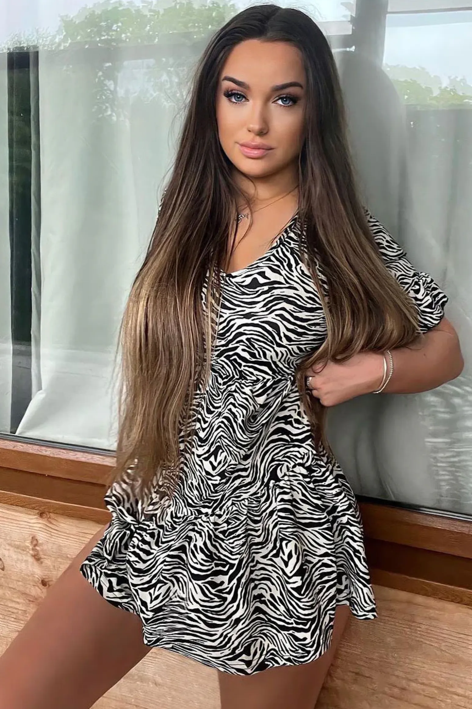 Rebellious Fashion Black White Zebra Print Frill Smock Dress - Ruth