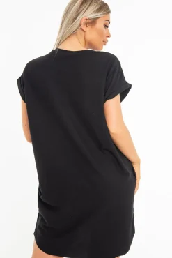 Rebellious Fashion Black Yves Saint Love Printed Slogan T-Shirt Dress - Jamey