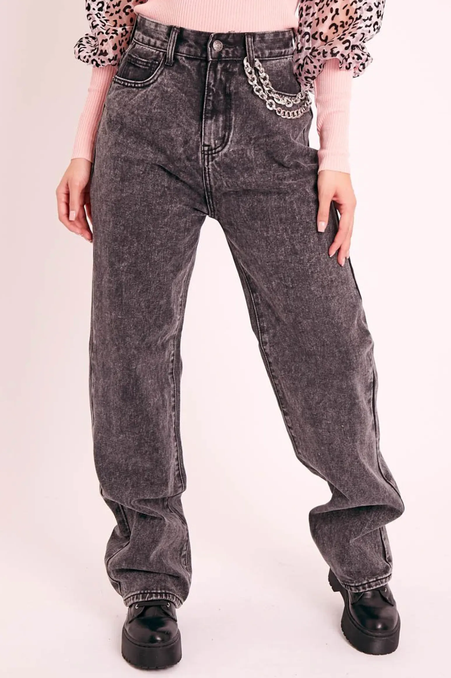 Rebellious Fashion Black Acid Wash Oversized Mom Jeans - Danielle