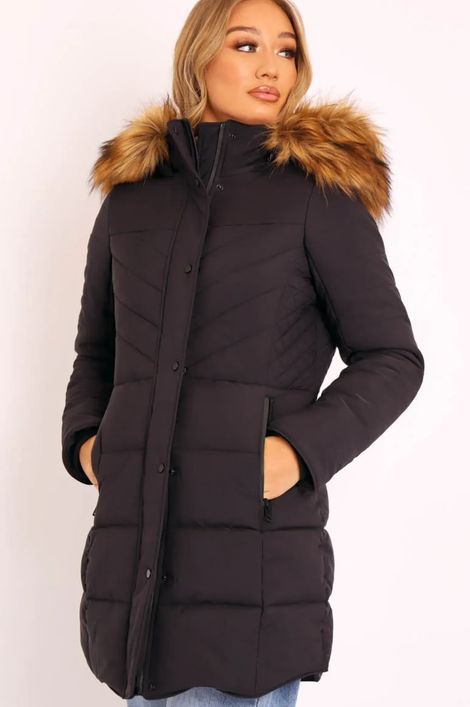 Rebellious Fashion Black Adjustable Back Long Puffer Coat - Maezie