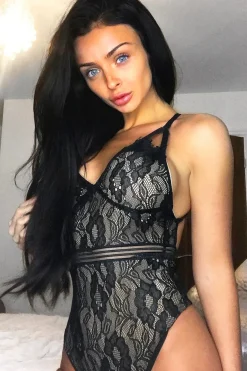 Rebellious Fashion Black & Nude Lace Open Back Bodysuit - Naomie