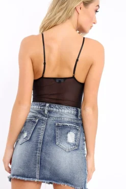 Rebellious Fashion Black & Nude Lace Plunge Bodysuit - Charlotte