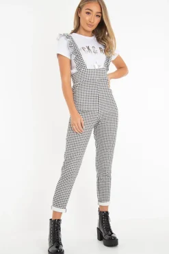 Rebellious Fashion Black & White Check Straight Leg Jumpsuit - Payslee