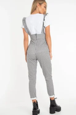 Rebellious Fashion Black & White Check Straight Leg Jumpsuit - Payslee