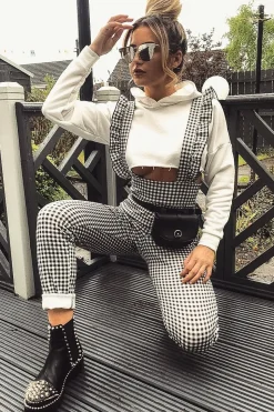Rebellious Fashion Black & White Check Straight Leg Jumpsuit - Payslee