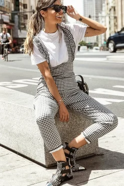Rebellious Fashion Black & White Check Straight Leg Jumpsuit - Payslee