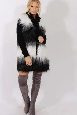 Rebellious Fashion Black & White Faux Fur Gilet - River
