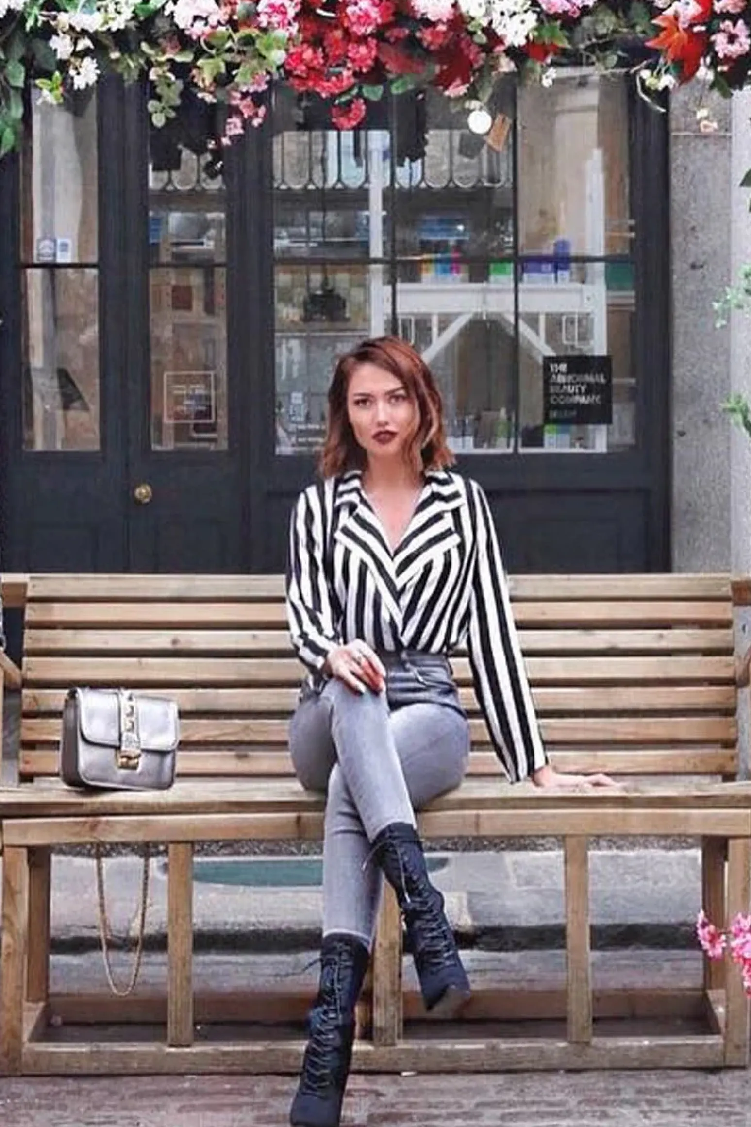 Rebellious Fashion Black & White Striped Open Collar Bodysuit - Torie