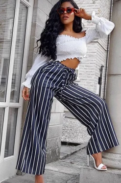 Rebellious Fashion Black & White Stripe Tie Belt Trousers - Twisha