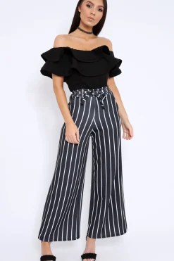 Rebellious Fashion Black & White Stripe Tie Belt Trousers - Twisha