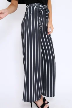 Rebellious Fashion Black & White Stripe Tie Belt Trousers - Twisha