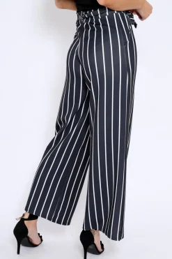 Rebellious Fashion Black & White Stripe Tie Belt Trousers - Twisha