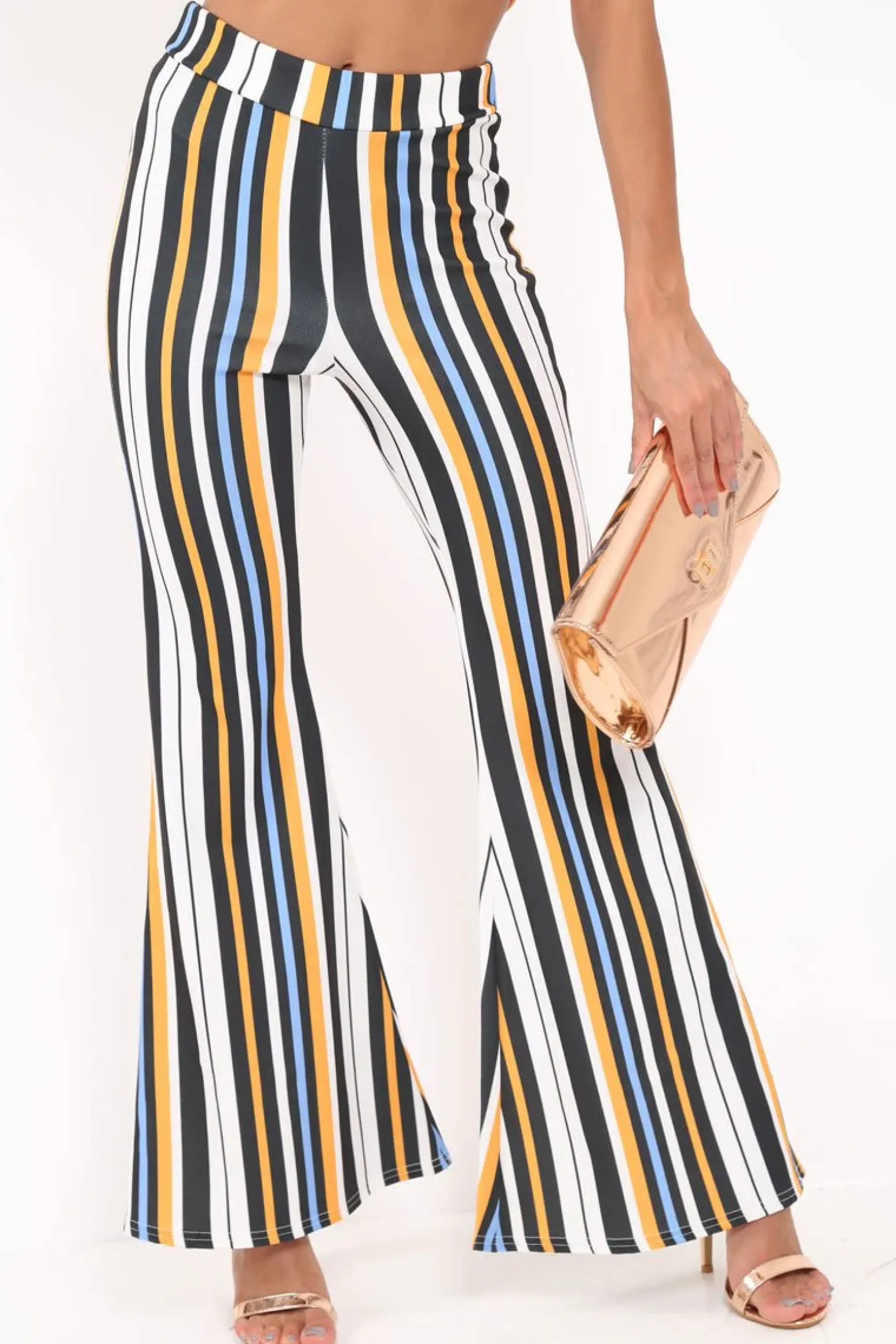 Rebellious Fashion Black and Mustard Stripe Ribbed Flares - Chessa