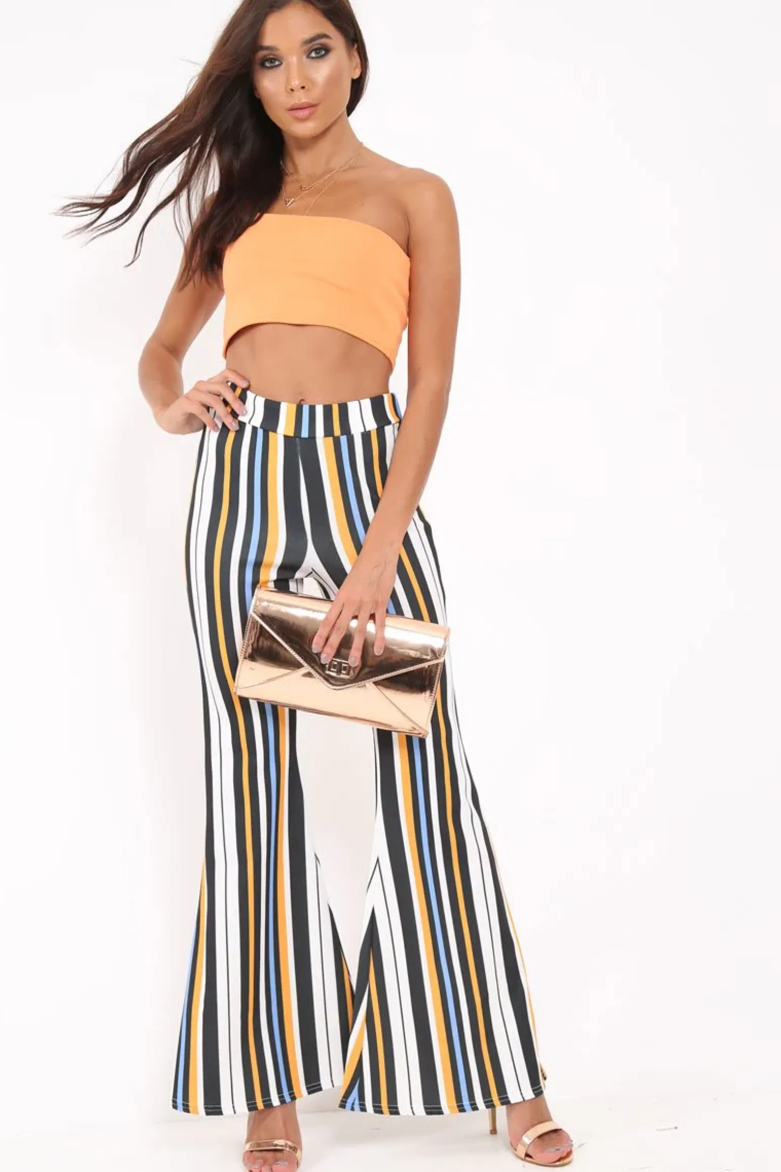 Rebellious Fashion Black and Mustard Stripe Ribbed Flares - Chessa