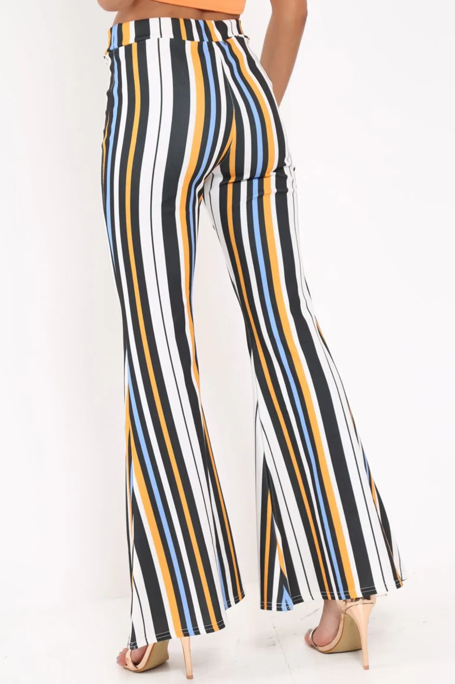 Rebellious Fashion Black and Mustard Stripe Ribbed Flares - Chessa