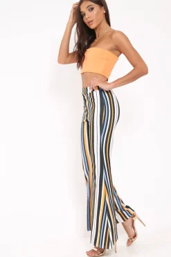 Rebellious Fashion Black and Mustard Stripe Ribbed Flares - Chessa