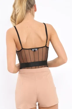 Rebellious Fashion Black And Nude Lace Bodysuit - Sharlisa