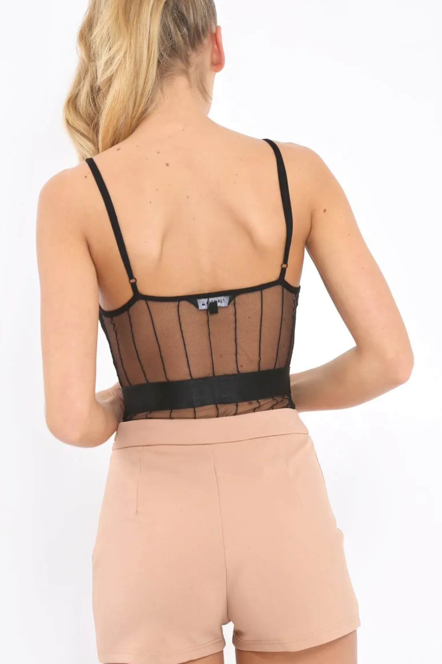 Rebellious Fashion Black And Nude Lace Bodysuit - Sharlisa
