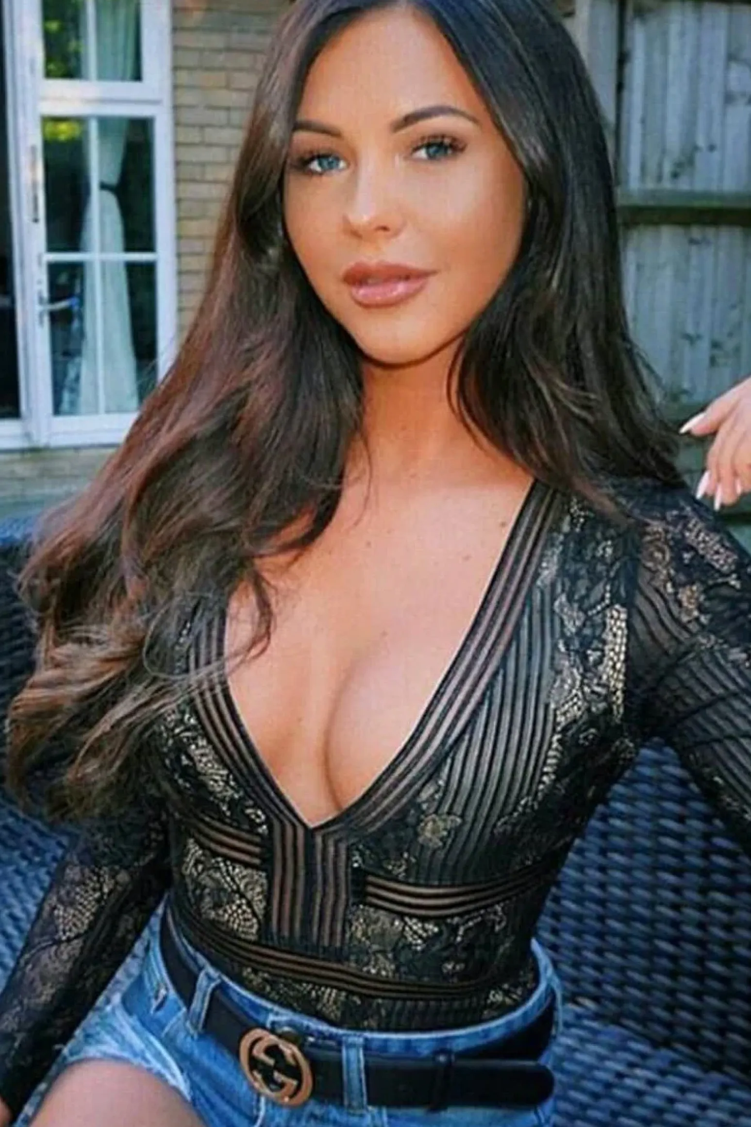 Rebellious Fashion Black and Nude Lace Long Sleeve Open Back Bodysuit - Ellice