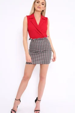 Rebellious Fashion Black and Red Check Ruffle Hem Mini Skirt - Flyn