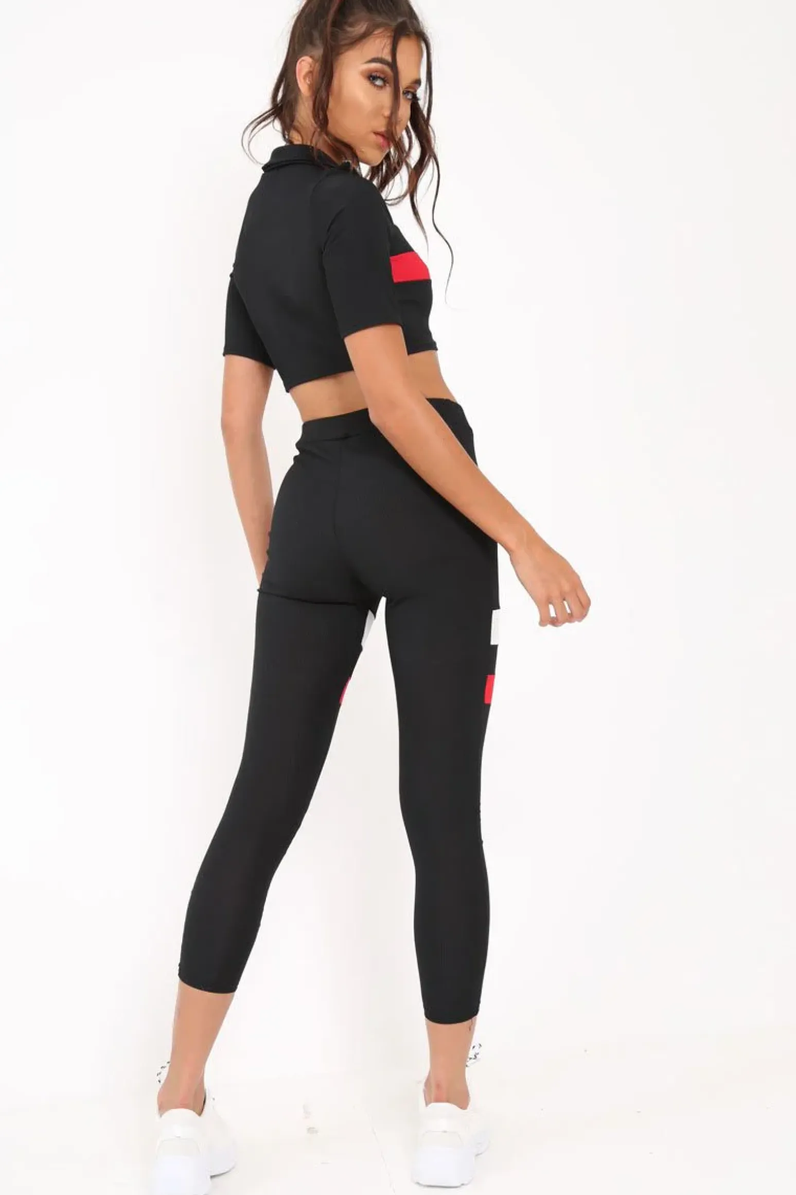Rebellious Fashion Black And Red Stripe Crop Top And Leggings Co-Ord - Ramey