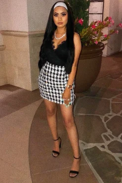 Rebellious Fashion Black and White Check Button Front Skirt - Dalena