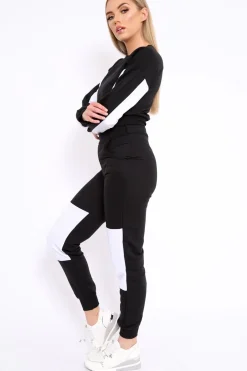 Rebellious Fashion Black and White Colour Block Loungewear Set - Elody
