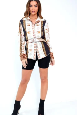 Rebellious Fashion Black And White Leopard Print Detail Satin Shirt - Corean