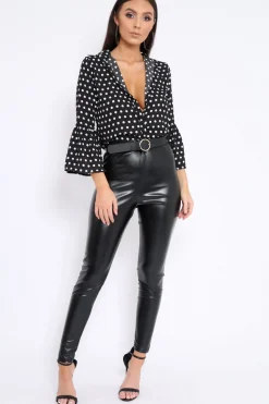 Rebellious Fashion Black and White Polka Dot Shirt with Bell Sleeves - Harper