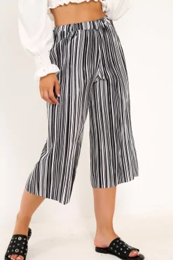 Rebellious Fashion Black And White Stripe Crepe Culottes - Ghada
