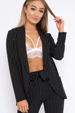 Rebellious Fashion Black and White Striped Blazer - Wendi
