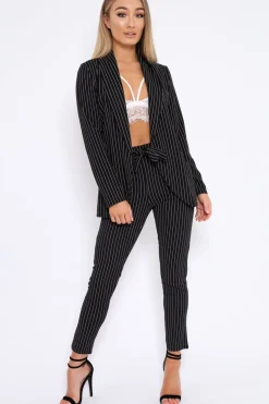 Rebellious Fashion Black and White Striped Blazer - Wendi