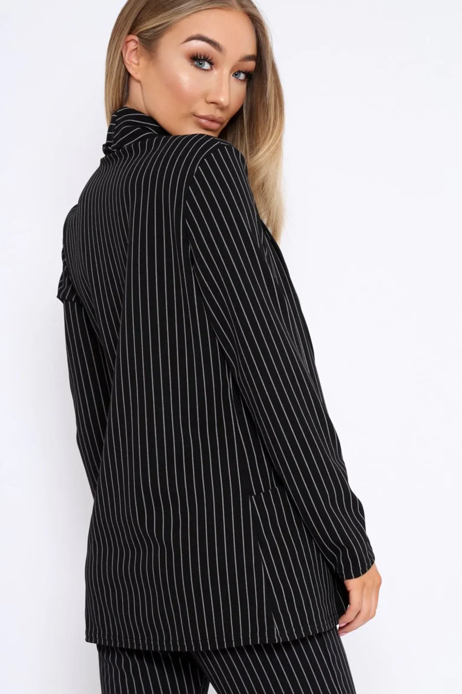 Rebellious Fashion Black and White Striped Blazer - Wendi