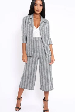 Rebellious Fashion Black and White Striped Blazer - Ivonna