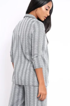 Rebellious Fashion Black and White Striped Blazer - Ivonna