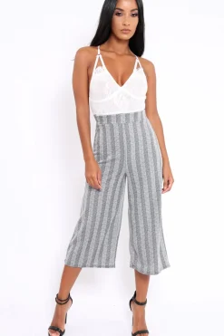 Rebellious Fashion Black and White Striped Culottes - Ivonna
