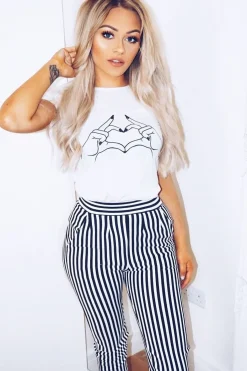 Rebellious Fashion Black And White Striped Straight Leg Trousers - Bryanny