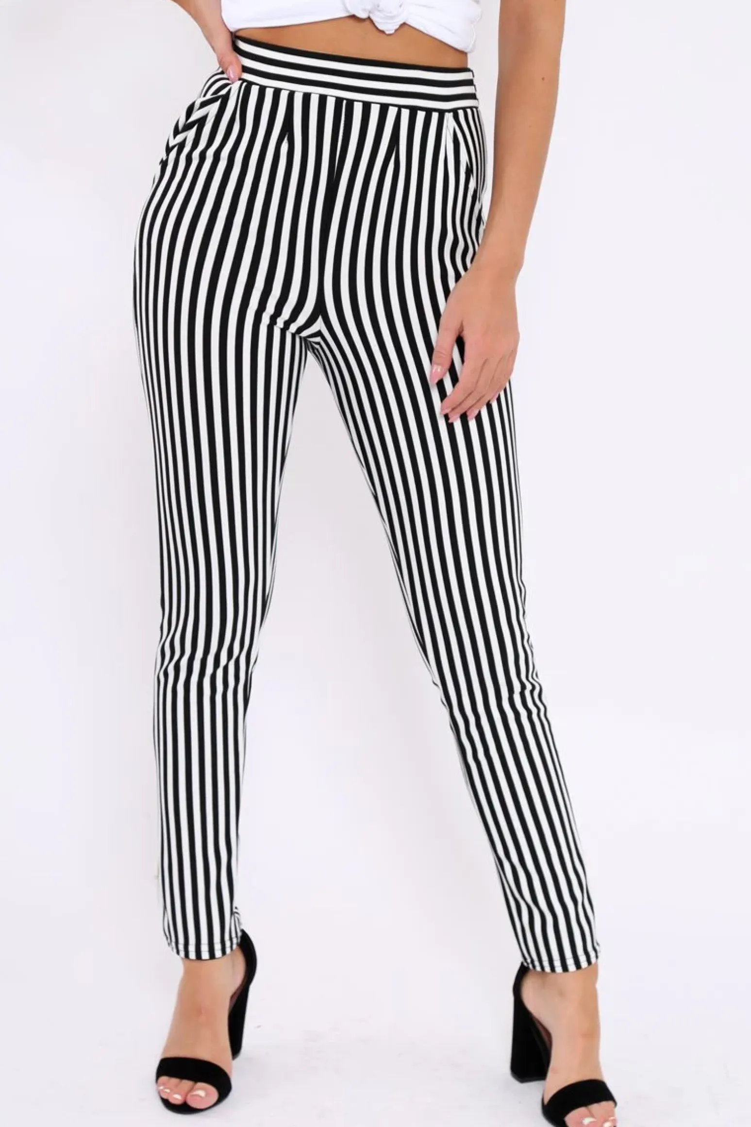 Rebellious Fashion Black And White Striped Straight Leg Trousers - Bryanny