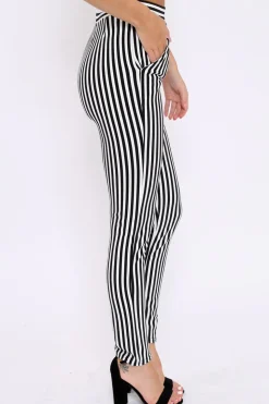 Rebellious Fashion Black And White Striped Straight Leg Trousers - Bryanny