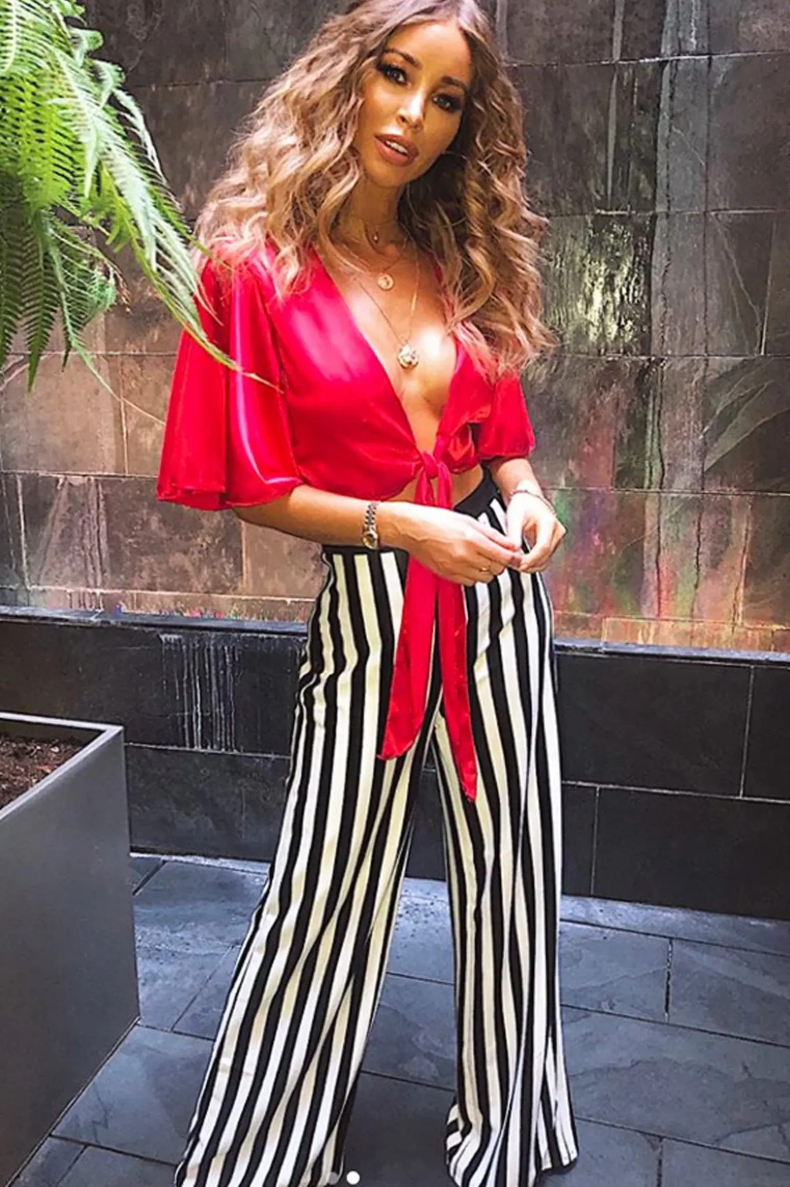 Rebellious Fashion Black and White Striped Wide Leg Trousers - Blakley
