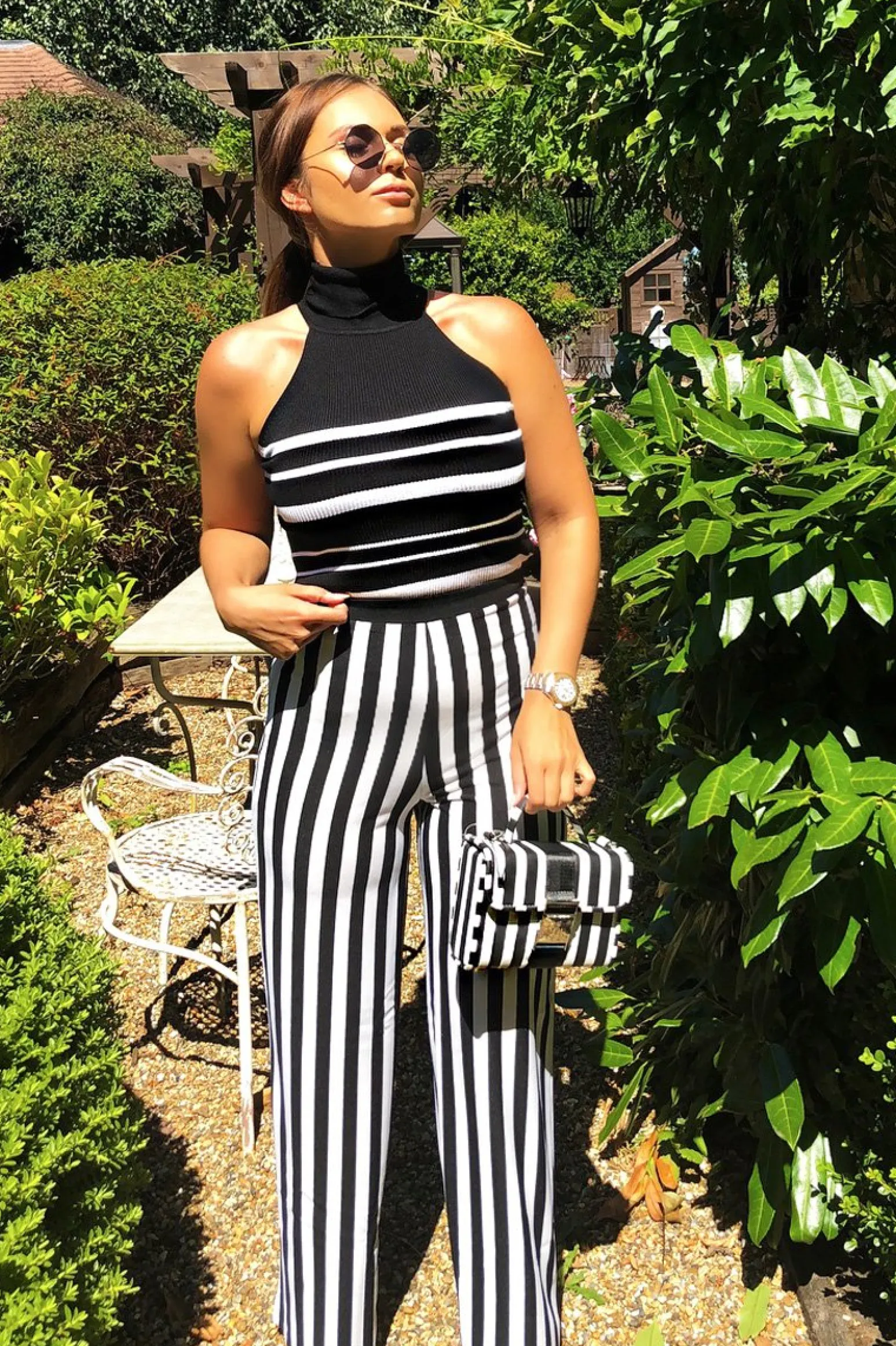 Rebellious Fashion Black and White Striped Wide Leg Trousers - Blakley