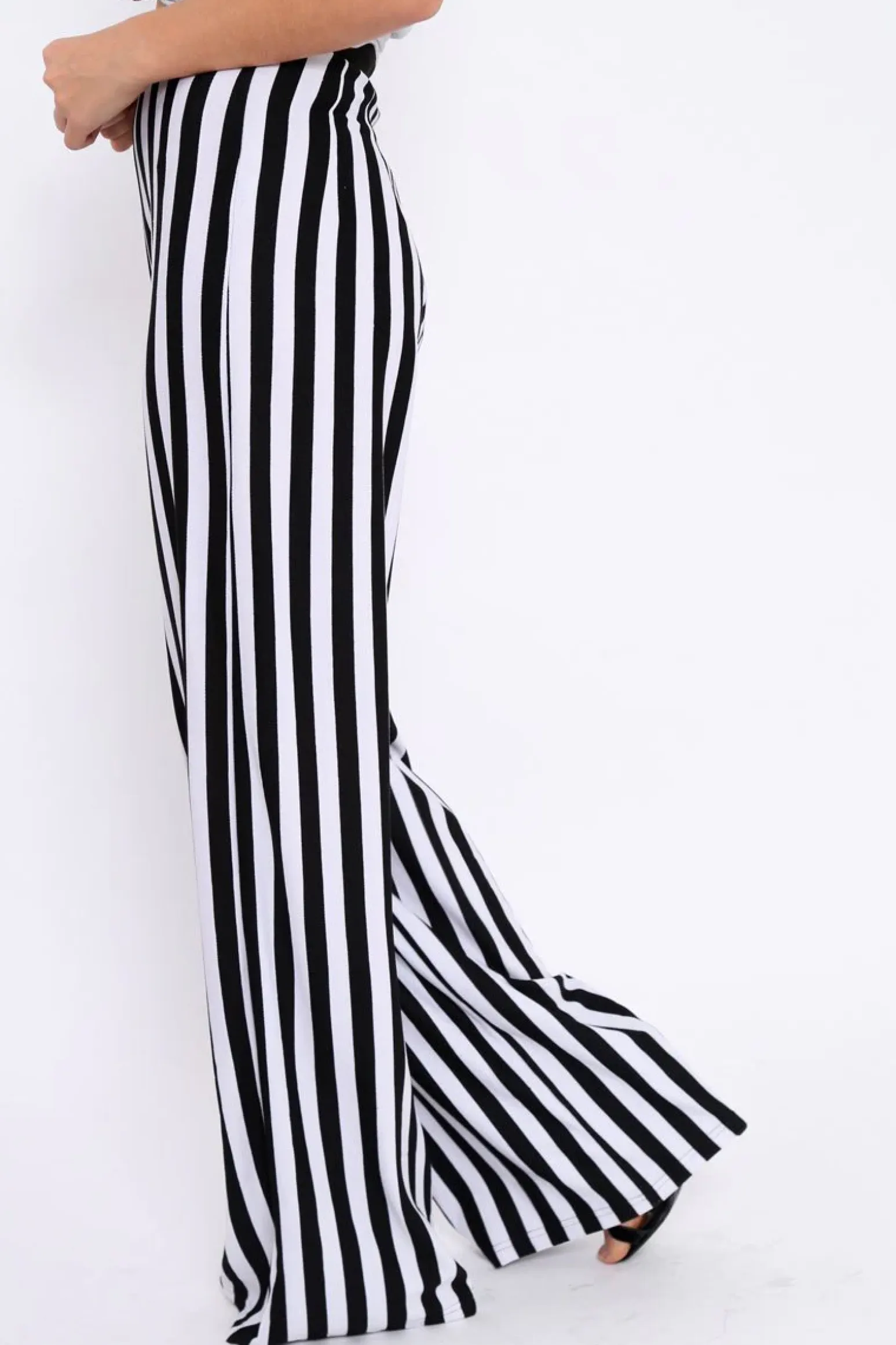 Rebellious Fashion Black and White Striped Wide Leg Trousers - Blakley
