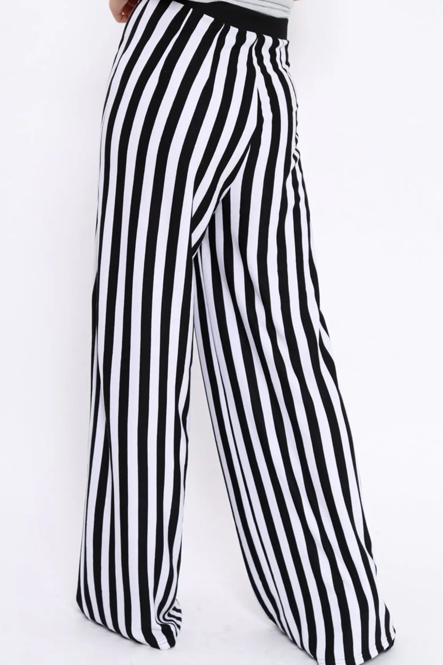 Rebellious Fashion Black and White Striped Wide Leg Trousers - Blakley