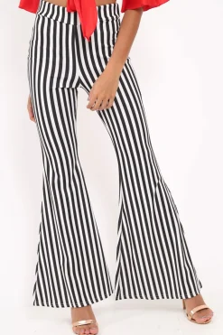 Rebellious Fashion Black And White Stripe Flared Trousers - Chessa